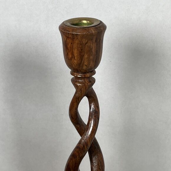 Pair Of Vintage Carved Wood Barley Twist Multi Tone Candlesticks 12” - Picture 2 of 10